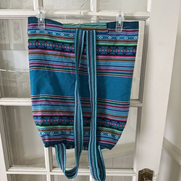 Large Backpack Tribal Striped Lightweight Drawstring Handmade Bag Beach Boho - Picture 5 of 11